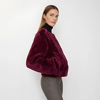 Detachable Scarf Shearling Jacket in Ruby red - Women, Suede | Burberry® Official