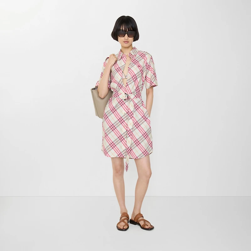 Check Cotton Shirt Dress in Aubergine purple - Women | Burberry® Official