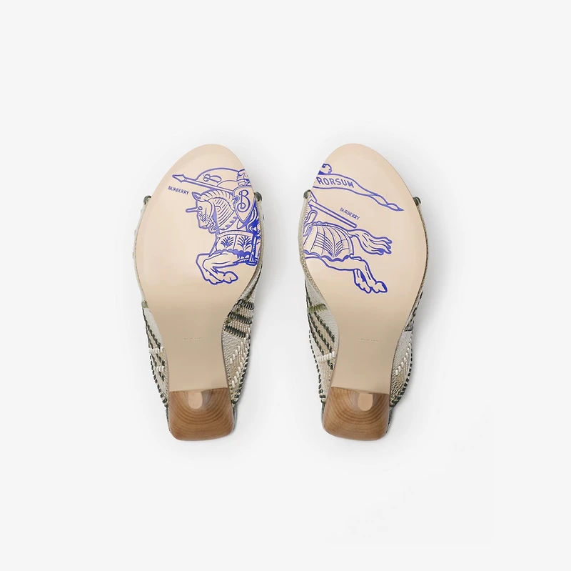 Check Leather Cabana Mules in Cotton - Women | Burberry® Official