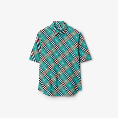 Relaxed Fit Check Cotton Shirt in Atom blue - Men | Burberry® Official