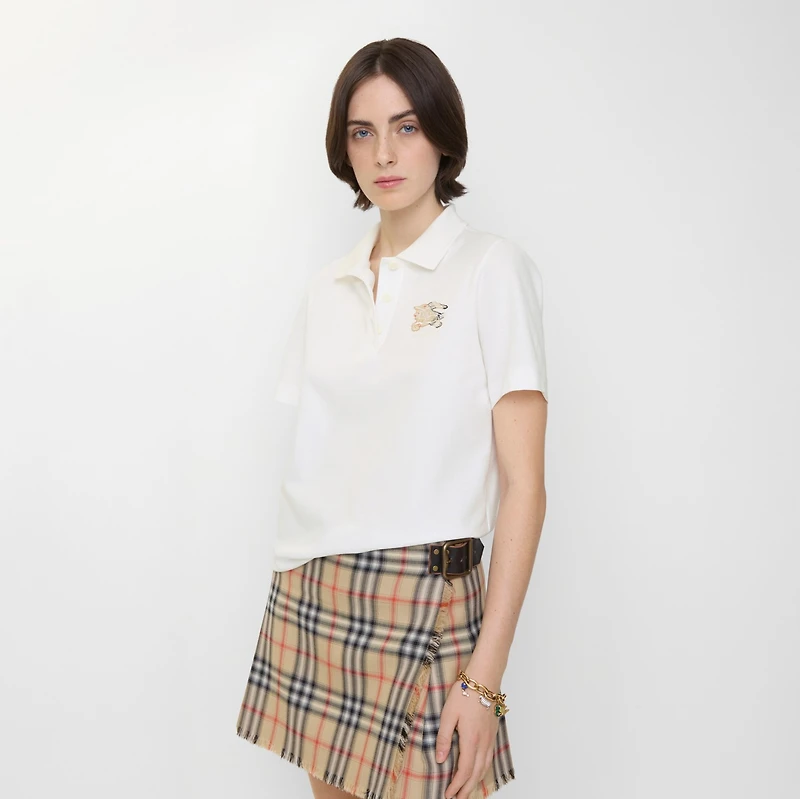 Knight Check Cotton Polo Shirt in Chalk white - Women | Burberry® Official
