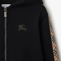Check Trim Cotton Zip Hoodie in Black | Burberry® Official