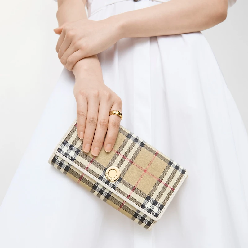 Check Chain Strap Wallet in Archive beige/soap beige - Women, Technical, Cotton | Burberry® Official