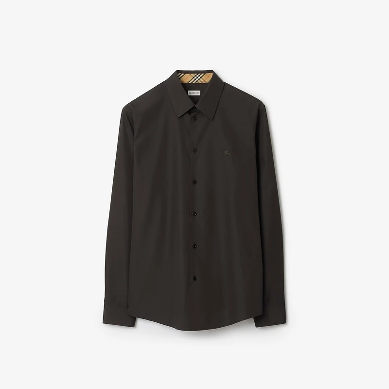 Regular Fit Cotton Poplin Shirt in Bark brown - Men | Burberry® Official