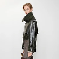 Cropped Embossed Leather Trench Jacket in Moat green - Women, Suede | Burberry® Official
