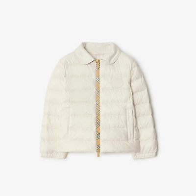 Checker-tape Nylon Puffer Jacket in Rain white | Burberry® Official
