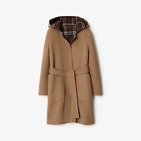 Reversible Wool Hooded Wrap Coat in Camel brown/treacle brown - Women | Burberry® Official