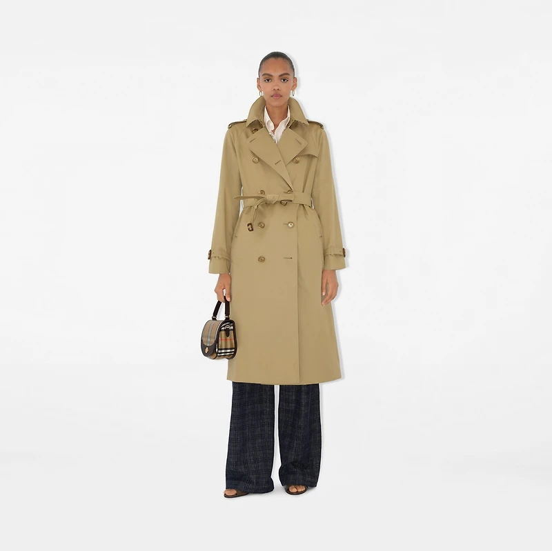 Long Gabardine Waterloo Trench Coat in Hamper - Women, Cotton Gabardine | Burberry® Official