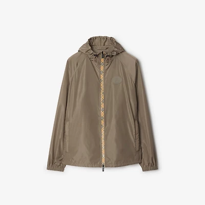 Check Trim Nylon Hooded Jacket in Clay brown - Men | Burberry® Official
