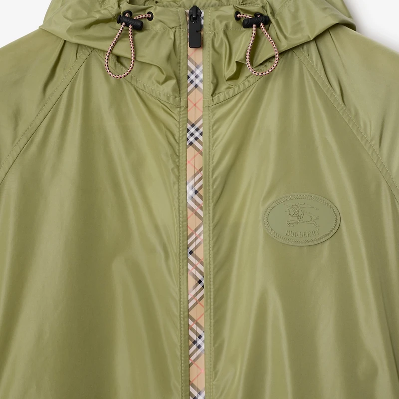 Checker-tape Nylon Hooded Jacket in Wreath green - Men | Burberry® Official