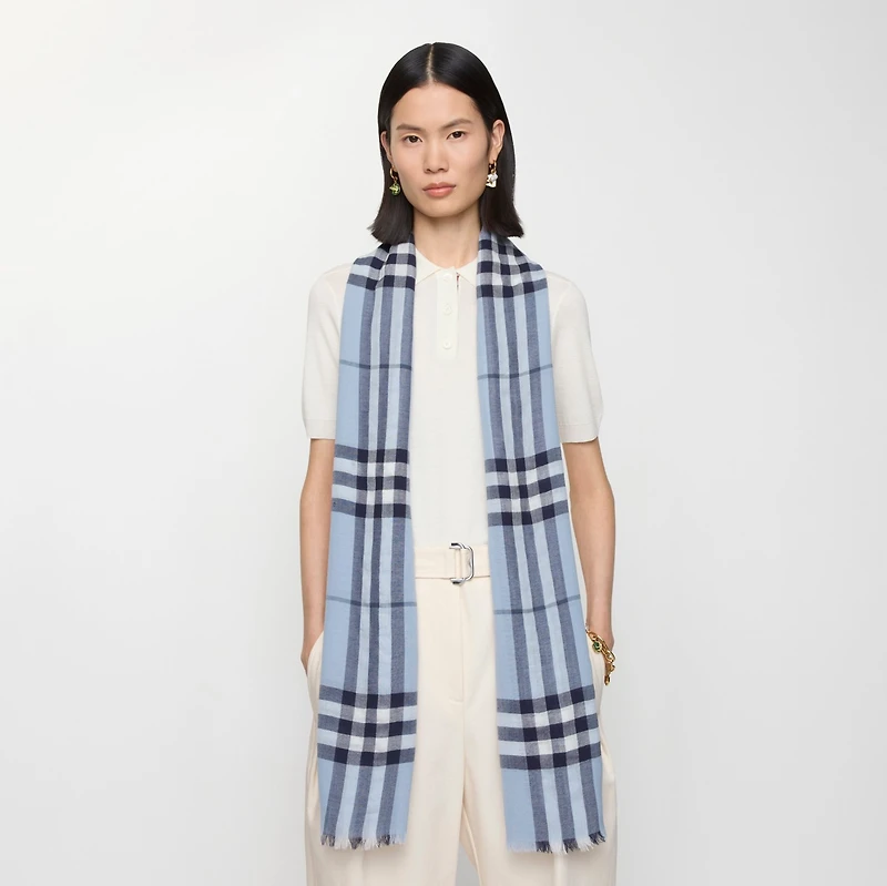 Wide Check Wool Scarf in Bank blue | Burberry® Official
