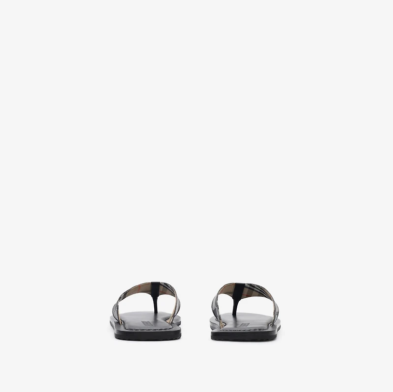 Embossed Check Leather Pavilion Sandals in Black - Men | Burberry® Official