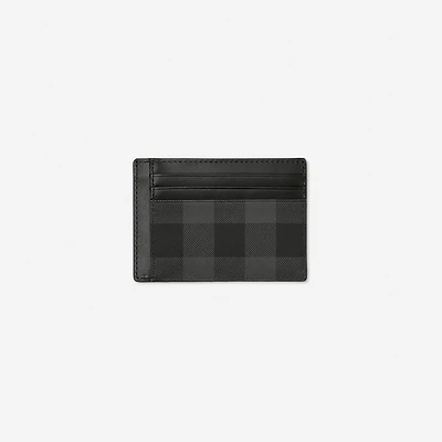 Check Money Clip Card Case in Charcoal grey - Men, Canvas | Burberry® Official