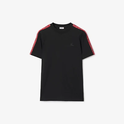 Check Trim Cotton T-shirt in Black - Men | Burberry® Official