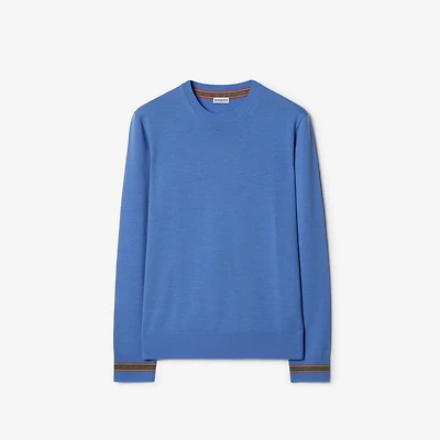 Icon Stripe Trim Wool Sweater in Periwinkle blue melange - Men | Burberry® Official
