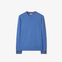 Icon Stripe Trim Wool Sweater in Periwinkle blue melange - Men | Burberry® Official