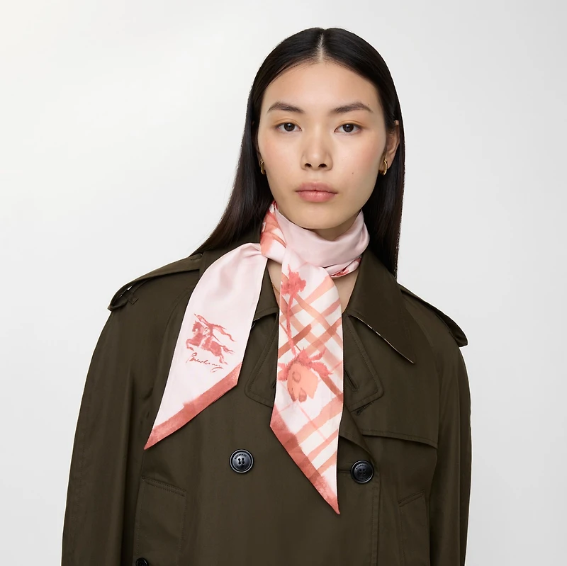 Skinny Watercolour Check Silk Scarf in Quartz pink | Burberry® Official