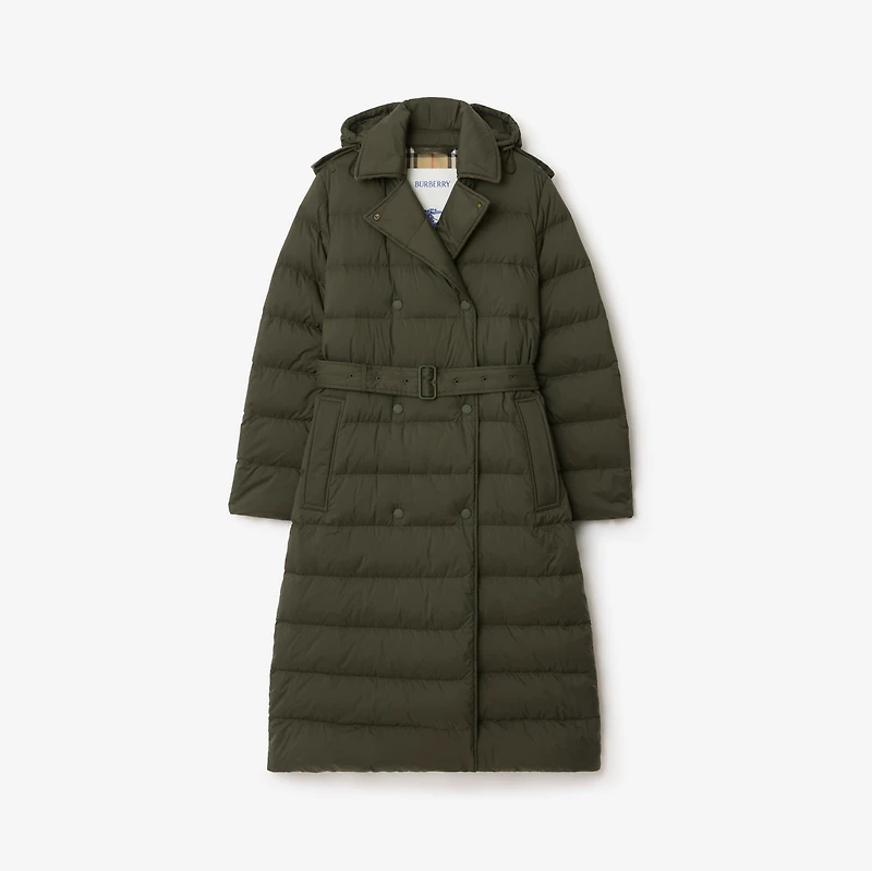 Long Nylon Hooded Puffer Coat in Shale green - Women | Burberry® Official