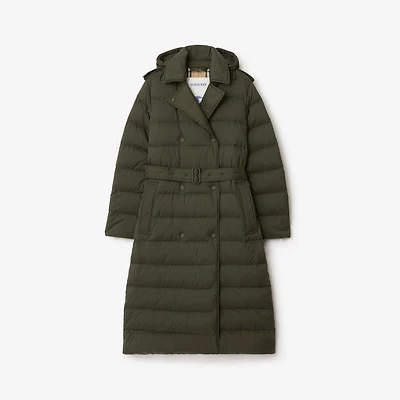 Long Nylon Hooded Puffer Coat in Shale green - Women | Burberry® Official