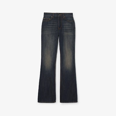 High-rise Bootcut Jeans in Mid blue - Women, Cotton, Denim | Burberry® Official