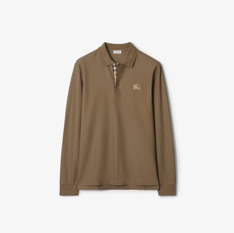 Long-sleeve Cotton Polo Shirt in Clay brown - Men | Burberry® Official