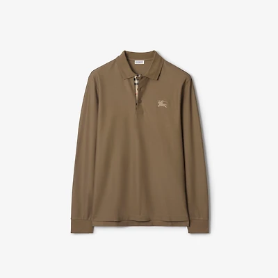 Long-sleeve Cotton Polo Shirt in Clay brown - Men | Burberry® Official