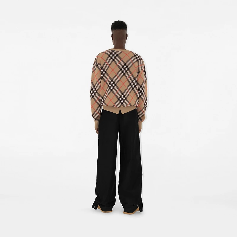 Check Wool Mohair Blend Sweater in Sand - Men, Nylon | Burberry® Official