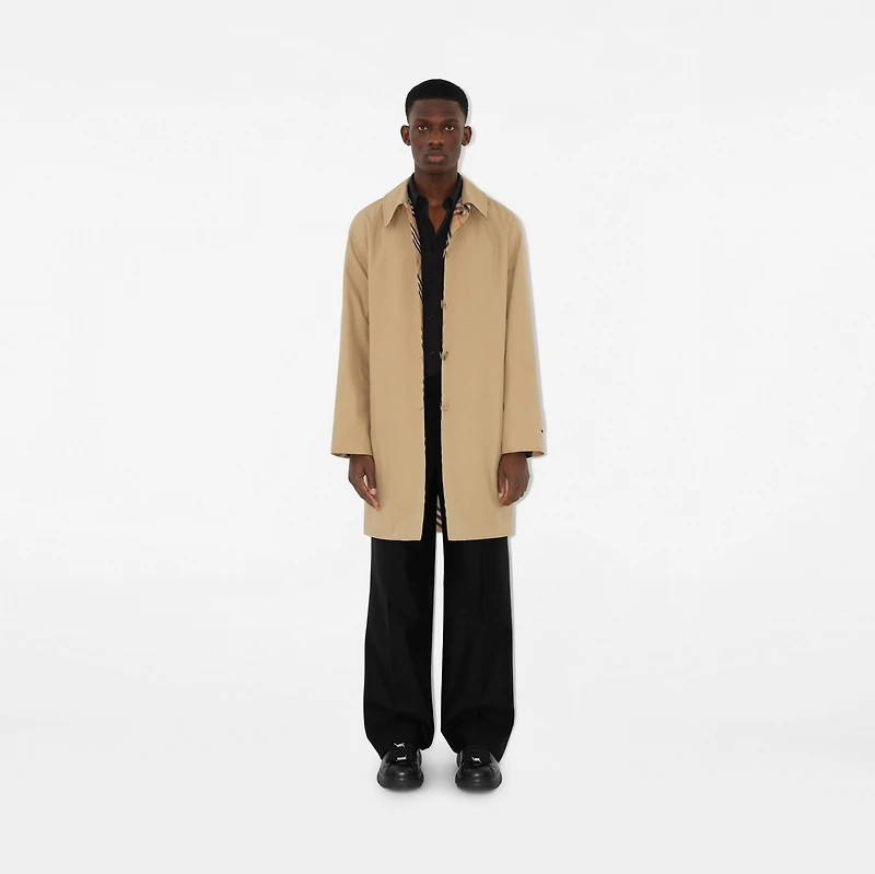 Long Reversible Gabardine Car Coat in Flax - Men, Cotton | Burberry® Official