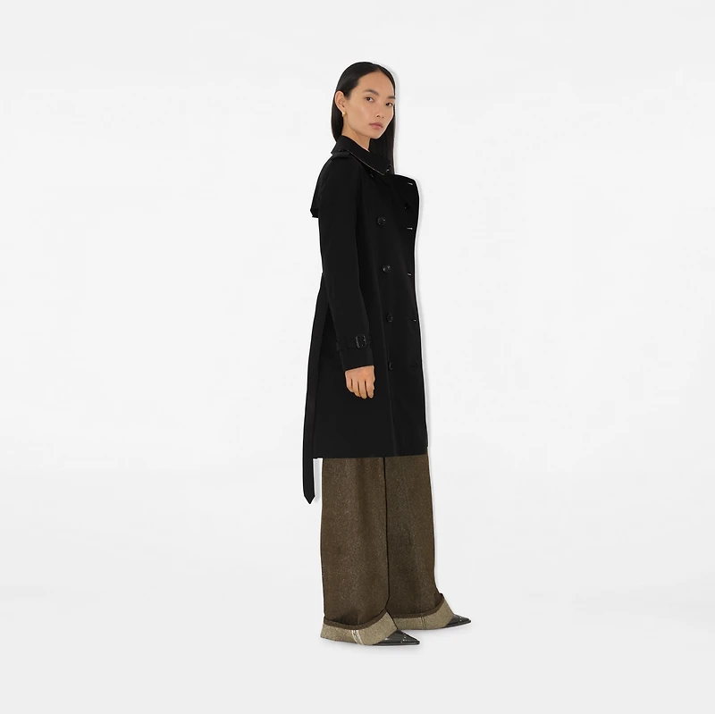 Mid-length Kensington Heritage Trench Coat in Black - Women, Cotton Gabardine | Burberry® Official