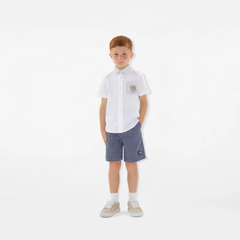 Thomas Bear Striped Cotton Shirt in White | Burberry® Official