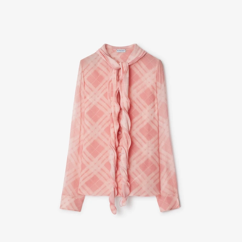 Ruffled Check Silk Blouse in Candy - Women | Burberry® Official