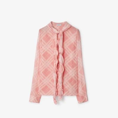 Ruffled Check Silk Blouse in Candy - Women | Burberry® Official