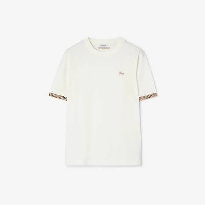 Check Trim Cotton T-shirt in Chalk white - Men | Burberry® Official