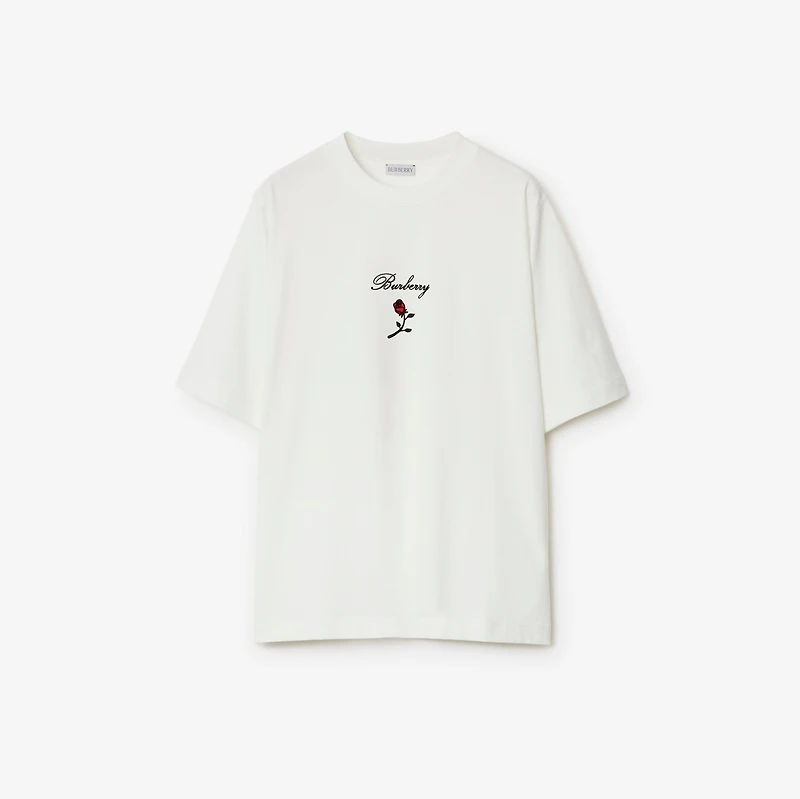 Rose Cotton T-shirt in Rain - Women | Burberry® Official