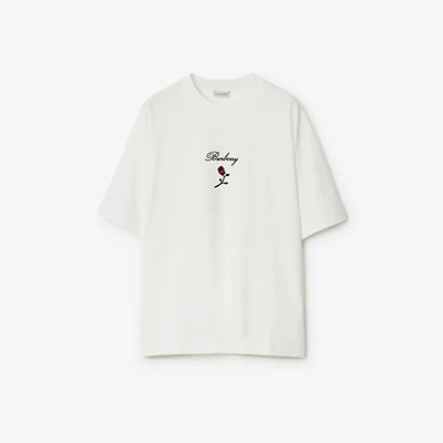 Rose Cotton T-shirt in Rain - Women | Burberry® Official