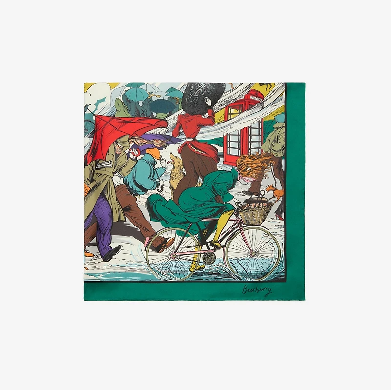 Raining Cats and Dogs​ Silk Scarf in Kew green | Burberry® Official