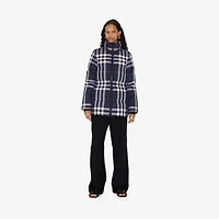 Check Puffer Jacket in White/dark charcoal blue - Women, Nylon | Burberry® Official