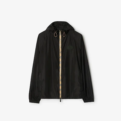 Checker-tape Nylon Hooded Jacket in Black - Men | Burberry® Official