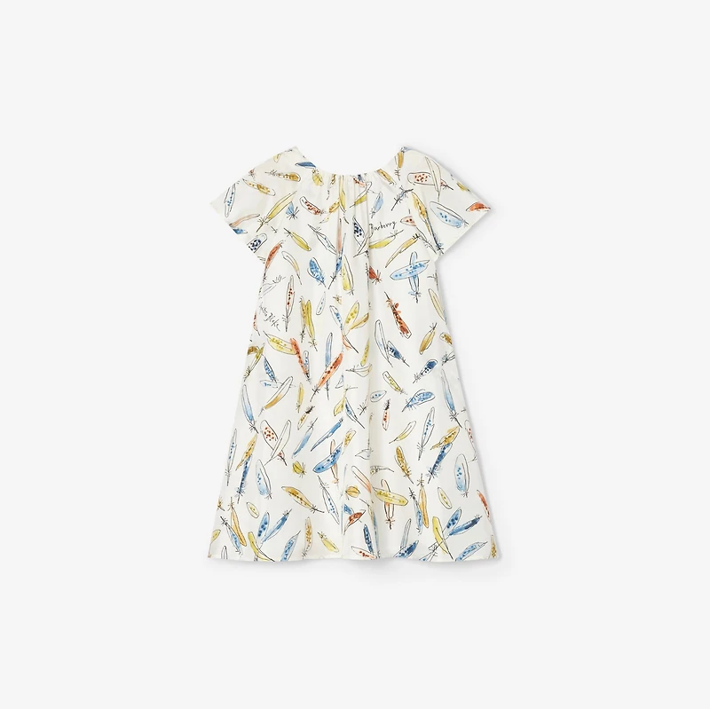 Feather Print Silk Dress in Ink blue | Burberry® Official