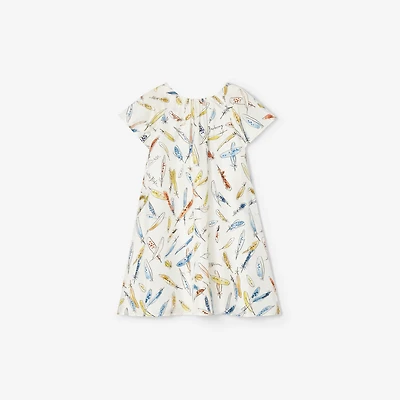 Feather Print Silk Dress in Ink blue | Burberry® Official