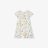 Feather Print Silk Dress in Ink blue | Burberry® Official