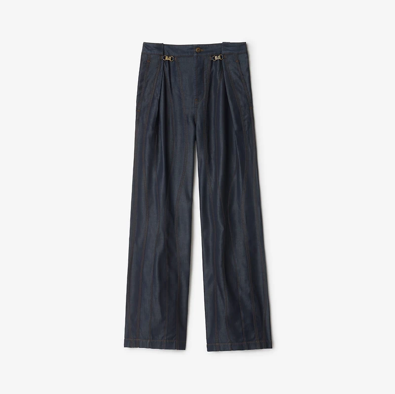 Panelled Denim Trousers in Indigo - Women, Cotton | Burberry® Official