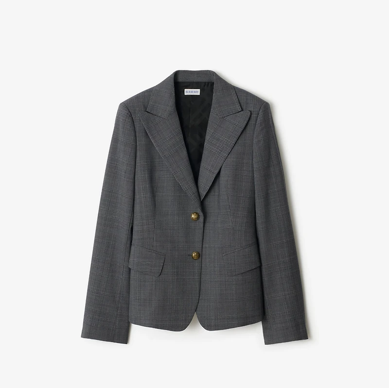 Check Wool Tailored Jacket in Silhouette blue/granite grey - Women | Burberry® Official