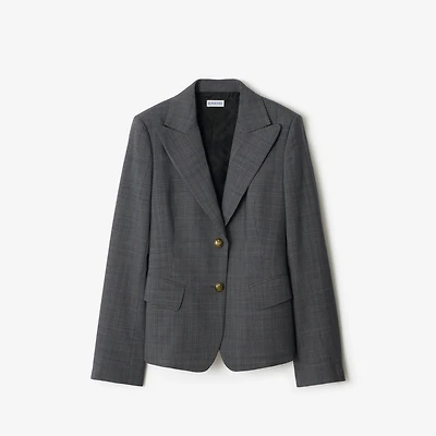 Check Wool Tailored Jacket in Silhouette blue/granite grey - Women | Burberry® Official