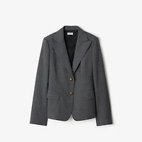 Check Wool Tailored Jacket in Silhouette blue/granite grey - Women | Burberry® Official