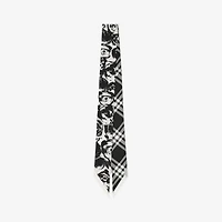 Skinny Reversible Rose Silk Scarf in Black | Burberry® Official