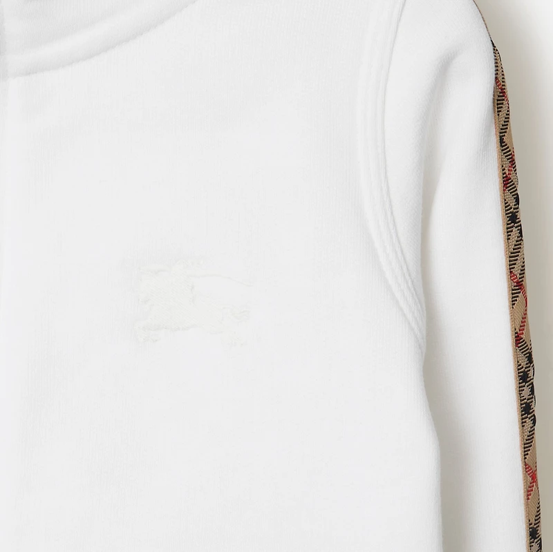 Check Trim Cotton Zip Hoodie in White | Burberry® Official