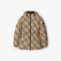 Check Nylon Hooded Puffer Jacket in Sand - Women | Burberry® Official