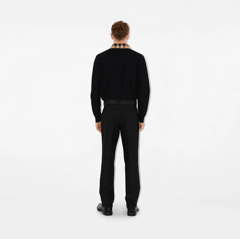 Long-sleeve Check Collar Cotton Polo Shirt in Black - Men | Burberry® Official