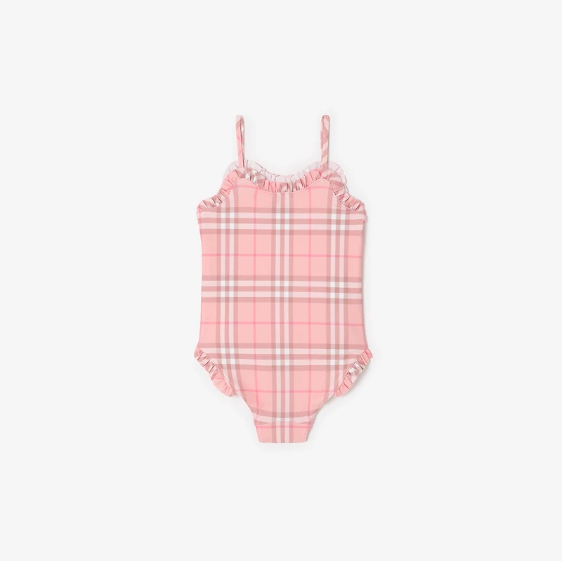 Ruffle Trim Check Swimsuit in Peony pink | Burberry® Official